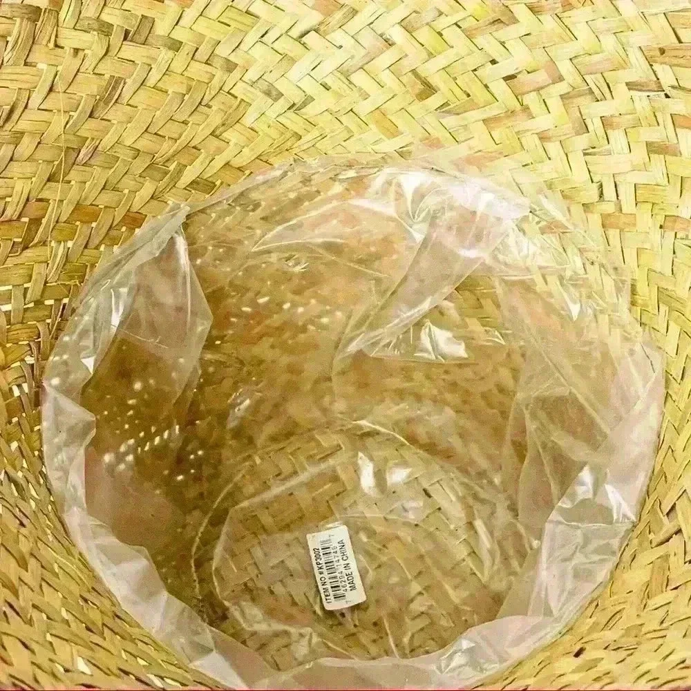 Woven Straw Vase Lined Planter Basket EUC